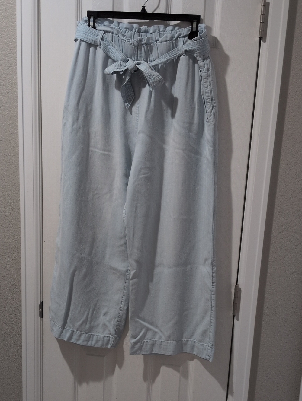 Chelsea & Theodore Pale Blue Paperbag Waist Wide-Leg Pants
